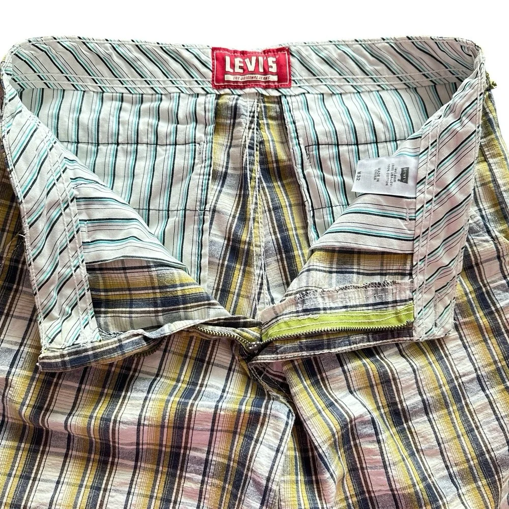 Levi's 706L‎ Yellow Blue Madras Plaid Shorts Men's 32 Preppy Cotton Summer